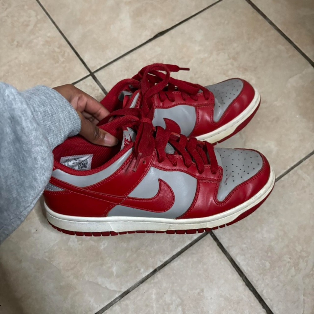 Red and Gray Nike Dunk Sneakers